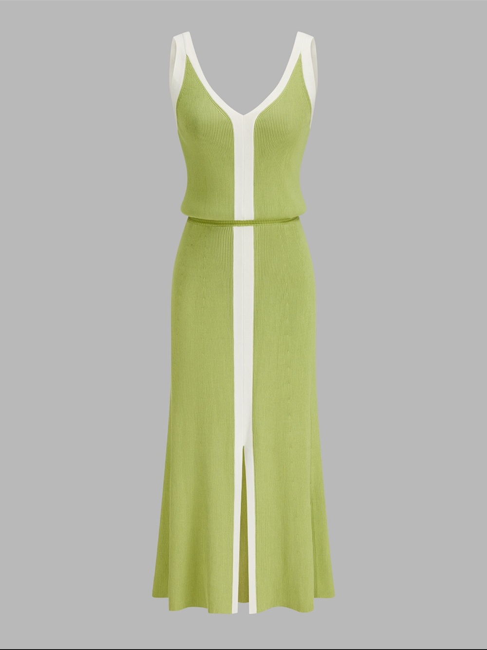 Contrast trim slit front ribbed knit maxi dress - Picture 2 of 7